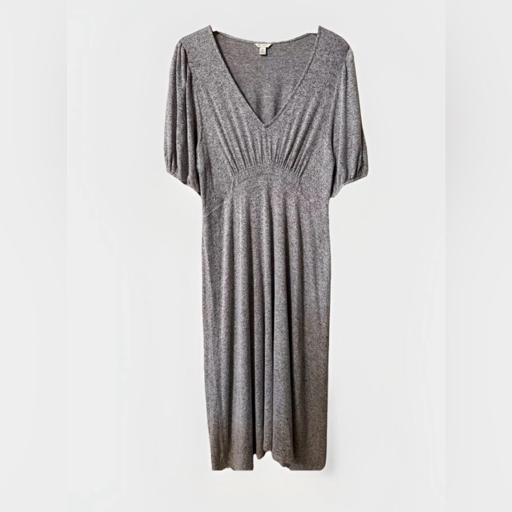 Cato Est. 1946 black & gray v neck midi dress with puff sleeve